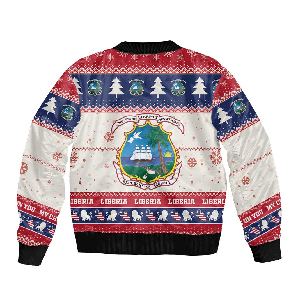 Liberia Christmas Sleeve Zip Bomber Jacket African Lion Santa