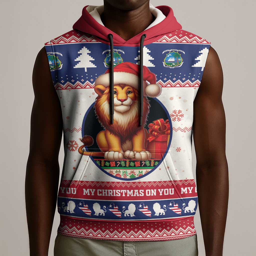 Liberia Christmas Sleeveless Hoodie African Lion Santa - African Pride