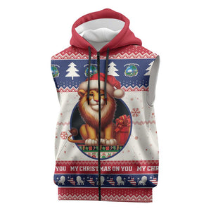Liberia Christmas Sleeveless Zip Hoodie African Lion Santa - African Pride