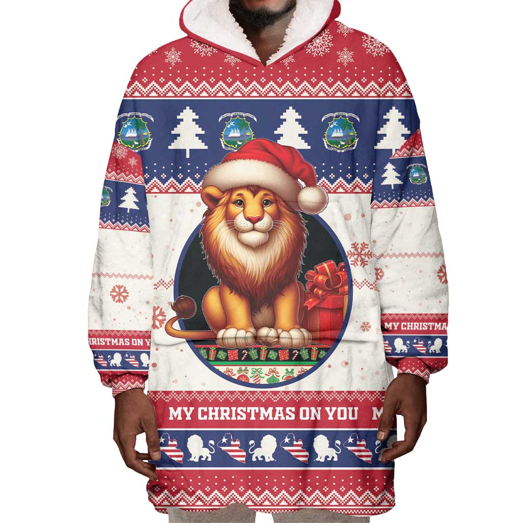 Liberia Christmas Wearable Blanket Hoodie African Lion Santa