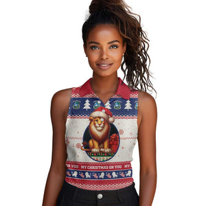 Liberia Christmas Women Sleeveless Polo Shirt African Lion Santa