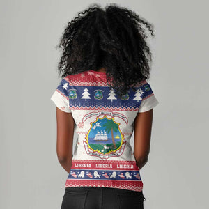 Liberia Christmas Women V-Neck T-Shirt African Lion Santa