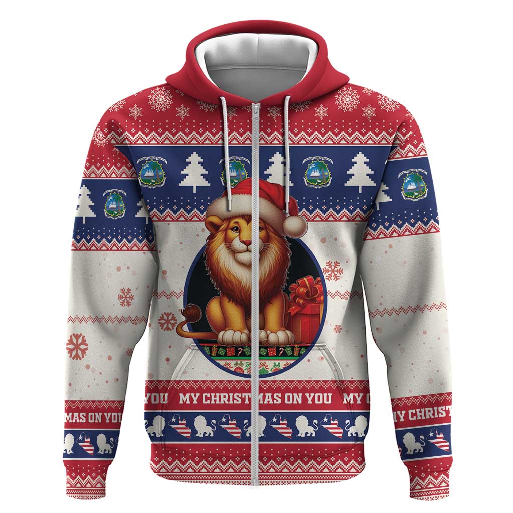 Liberia Christmas Zip Hoodie African Lion Santa