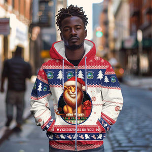 Liberia Christmas Zip Hoodie African Lion Santa