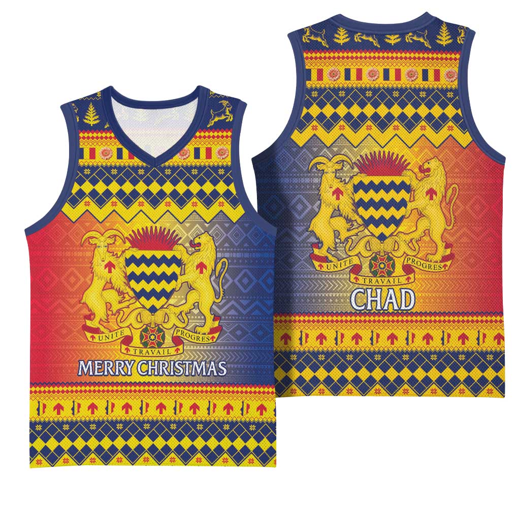 Afro Chad Christmas Basketball Jersey Coat Of Arms With African Pattern LT15