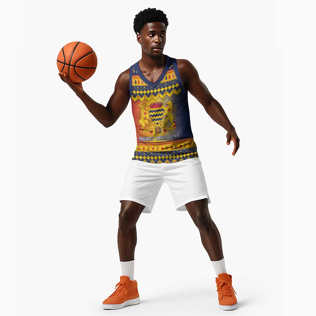 Afro Chad Christmas Basketball Jersey Coat Of Arms With African Pattern LT15