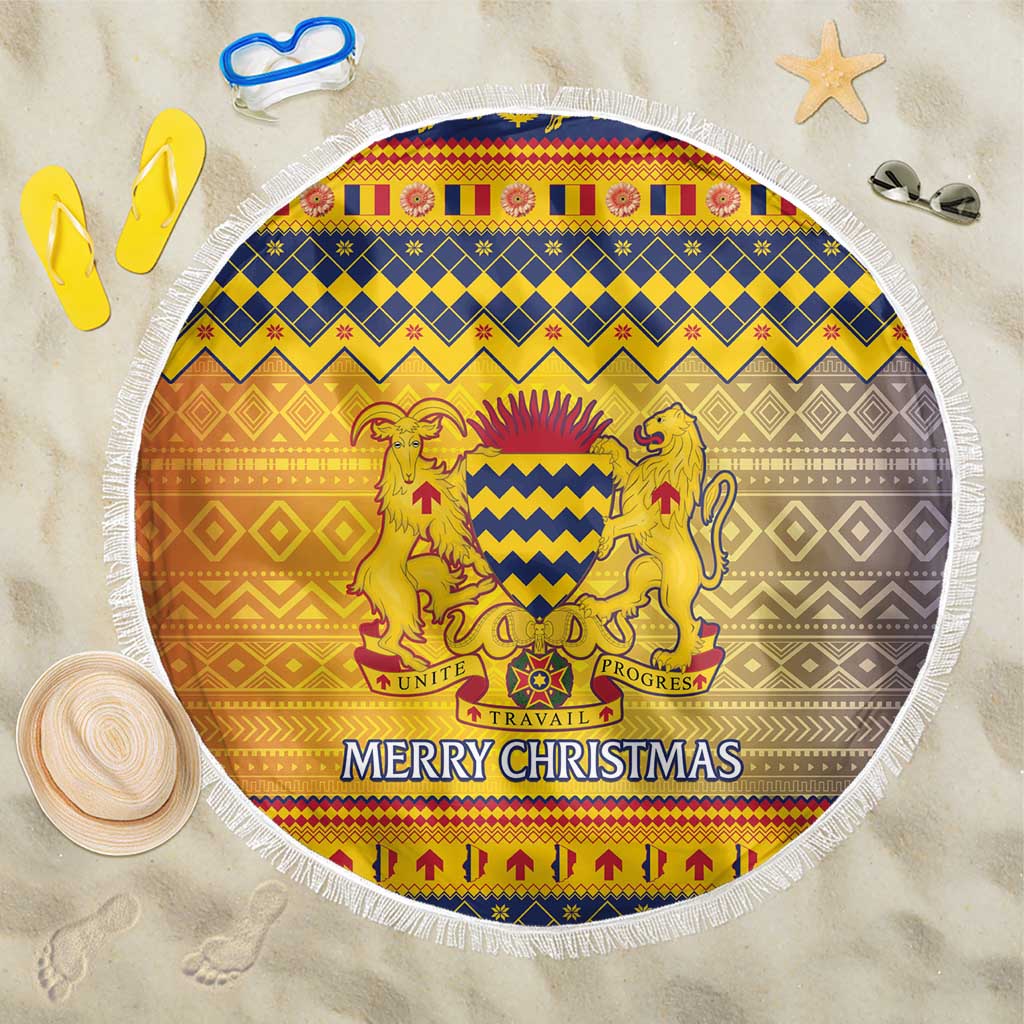 Afro Chad Christmas Beach Blanket Coat Of Arms With African Pattern