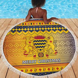 Afro Chad Christmas Beach Blanket Coat Of Arms With African Pattern