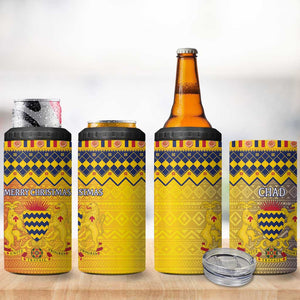 Afro Chad Christmas 4 in 1 Can Cooler Tumbler Coat Of Arms With African Pattern