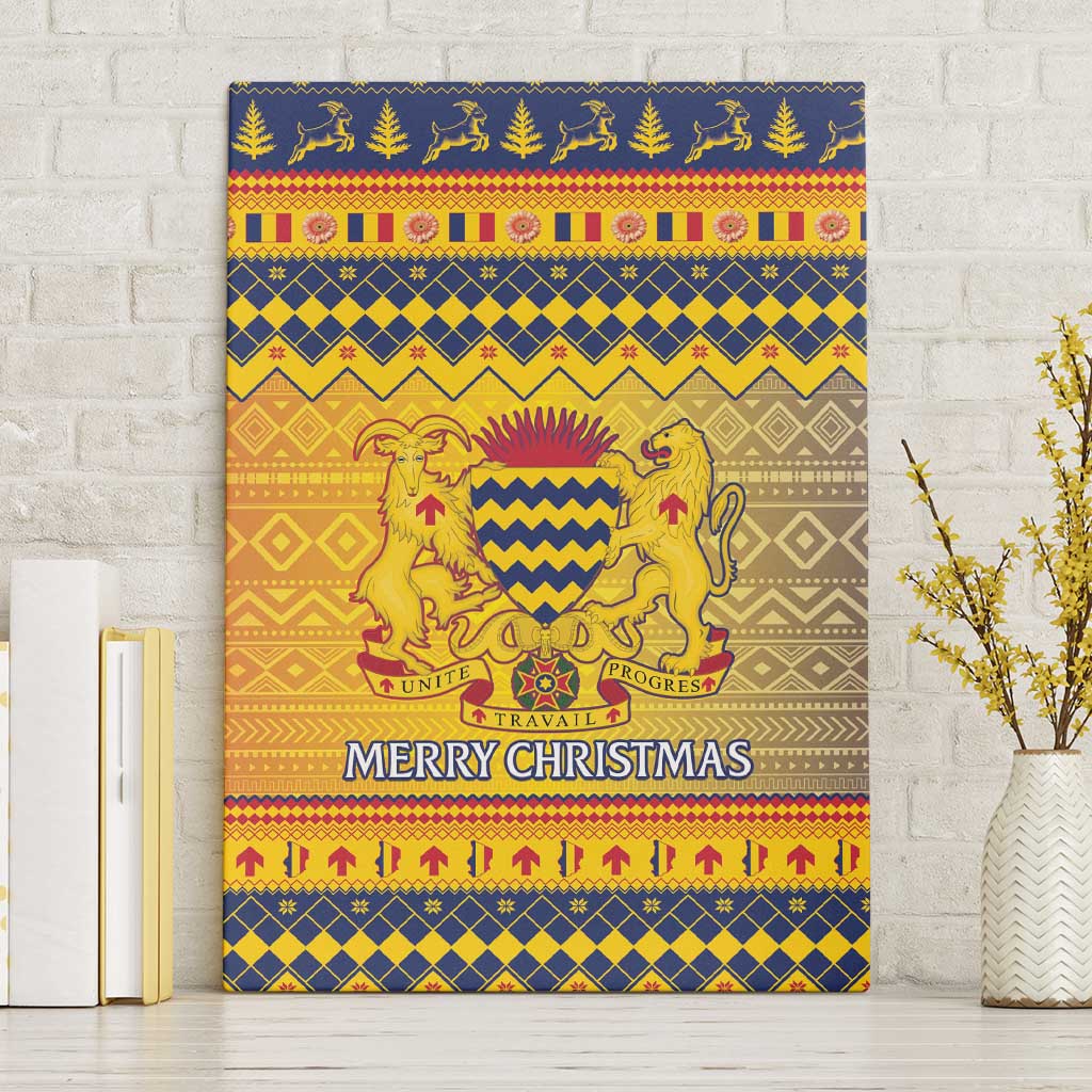 Afro Chad Christmas Canvas Wall Art Coat Of Arms With African Pattern