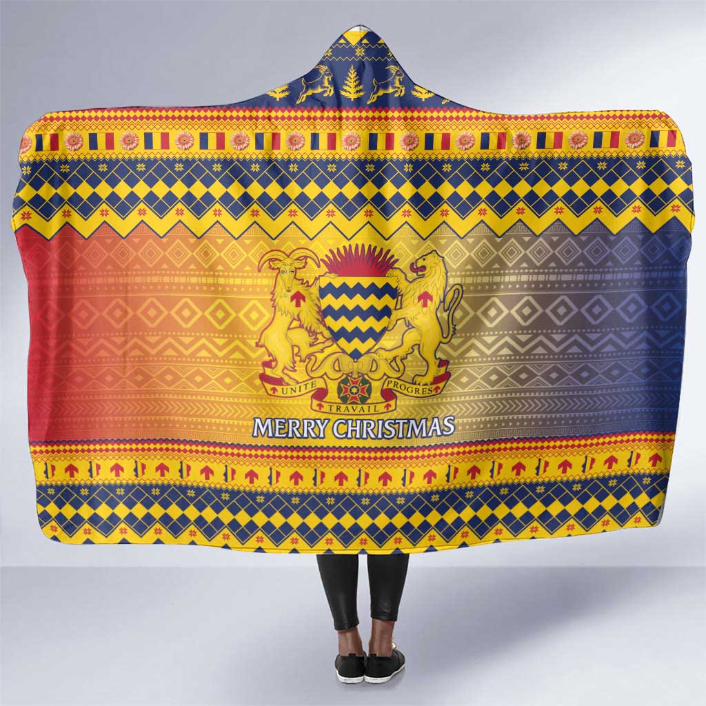 Afro Chad Christmas Hooded Blanket Coat Of Arms With African Pattern