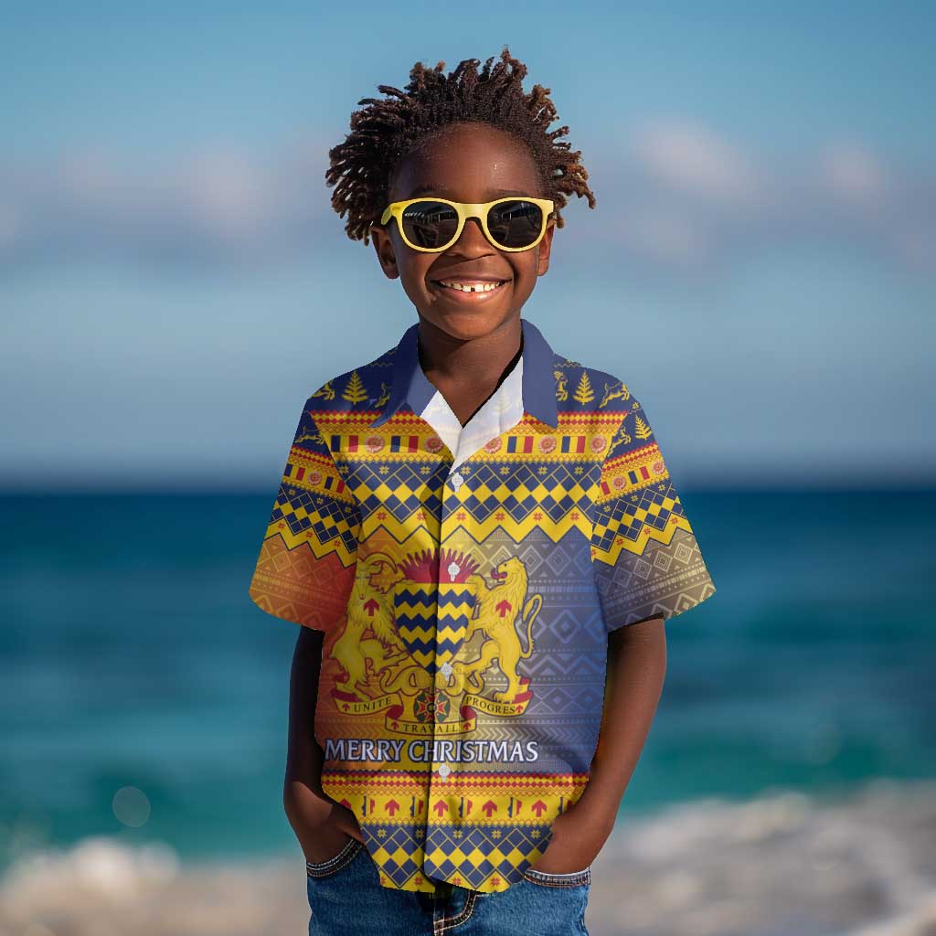 Afro Chad Christmas Kid Hawaiian Shirt Coat Of Arms With African Pattern