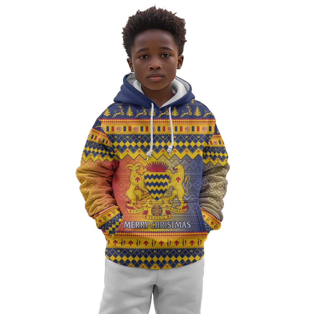 Afro Chad Christmas Kid Hoodie Coat Of Arms With African Pattern