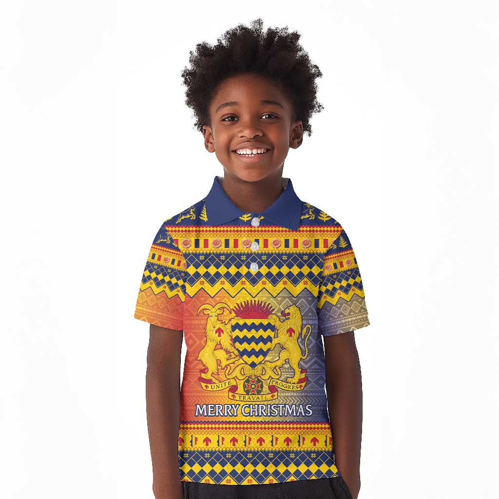 Afro Chad Christmas Kid Polo Shirt Coat Of Arms With African Pattern