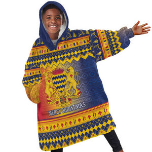 Afro Chad Christmas Kid Wearable Blanket Hoodie Coat Of Arms With African Pattern