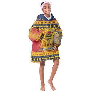 Afro Chad Christmas Kid Wearable Blanket Hoodie Coat Of Arms With African Pattern