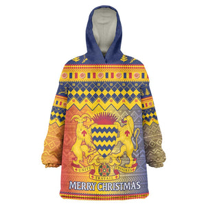 Afro Chad Christmas Kid Wearable Blanket Hoodie Coat Of Arms With African Pattern