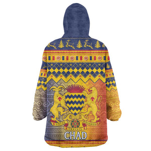 Afro Chad Christmas Kid Wearable Blanket Hoodie Coat Of Arms With African Pattern