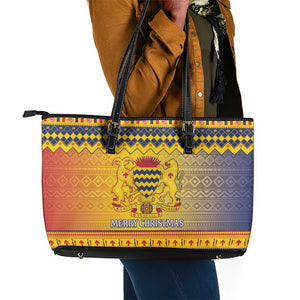 Afro Chad Christmas Leather Tote Bag Coat Of Arms With African Pattern