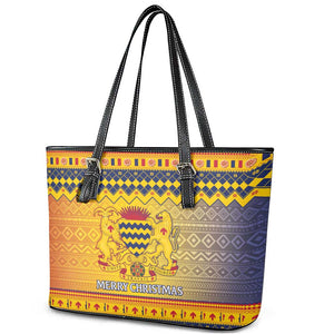 Afro Chad Christmas Leather Tote Bag Coat Of Arms With African Pattern