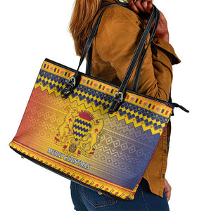 Afro Chad Christmas Leather Tote Bag Coat Of Arms With African Pattern