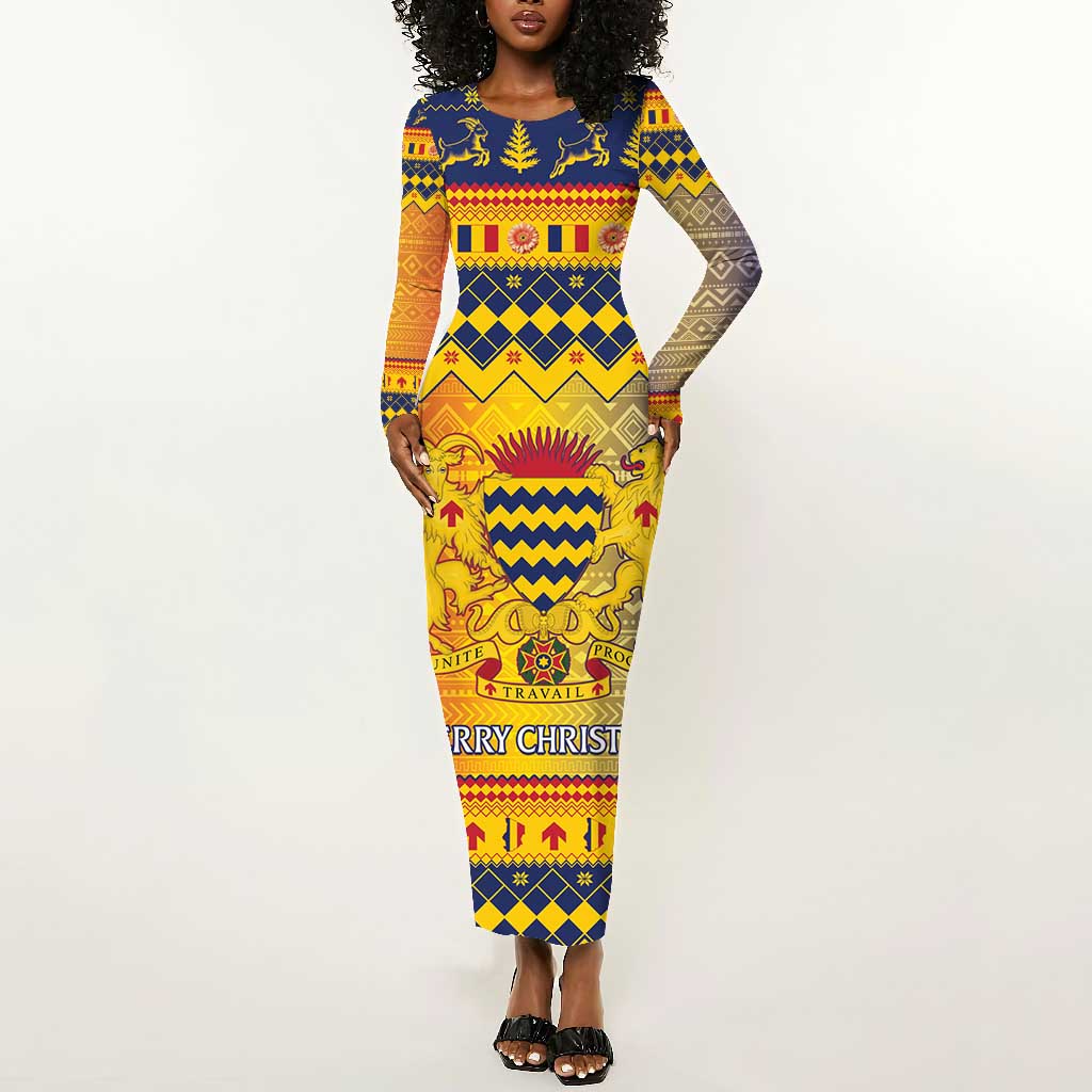 Afro Chad Christmas Long Sleeve Bodycon Dress Coat Of Arms With African Pattern