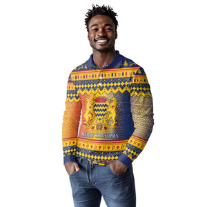 Afro Chad Christmas Long Sleeve Polo Shirt Coat Of Arms With African Pattern