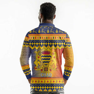 Afro Chad Christmas Long Sleeve Polo Shirt Coat Of Arms With African Pattern