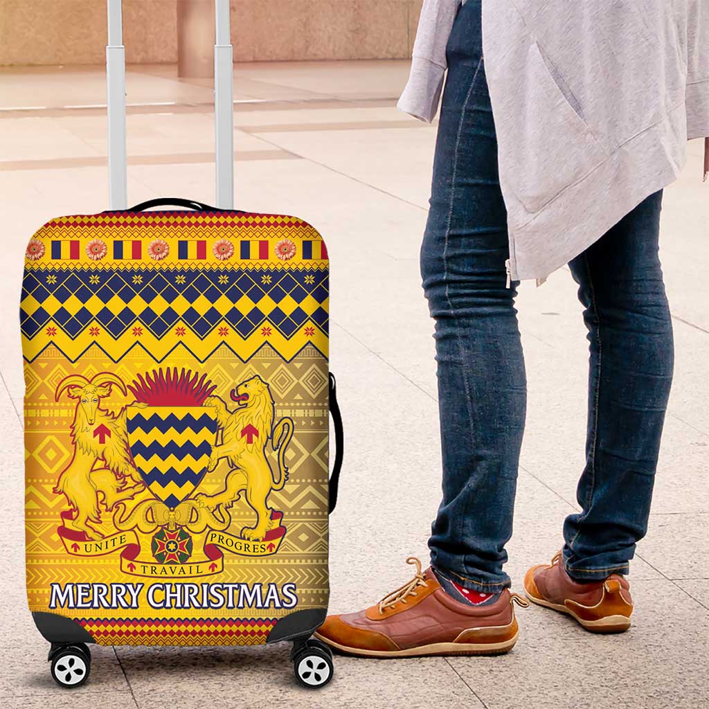 Afro Chad Christmas Luggage Cover Coat Of Arms With African Pattern