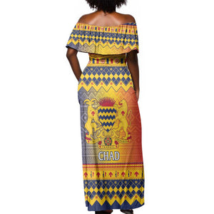 Afro Chad Christmas Off Shoulder Maxi Dress Coat Of Arms With African Pattern