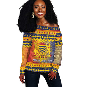 Afro Chad Christmas Off Shoulder Sweater Coat Of Arms With African Pattern