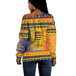 Afro Chad Christmas Off Shoulder Sweater Coat Of Arms With African Pattern