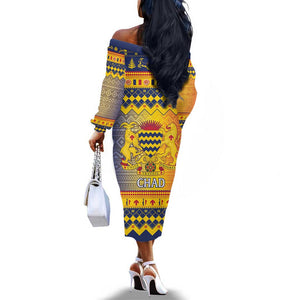 Afro Chad Christmas Off The Shoulder Long Sleeve Dress Coat Of Arms With African Pattern