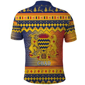 Afro Chad Christmas Polo Shirt Coat Of Arms With African Pattern