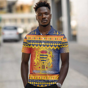 Afro Chad Christmas Polo Shirt Coat Of Arms With African Pattern