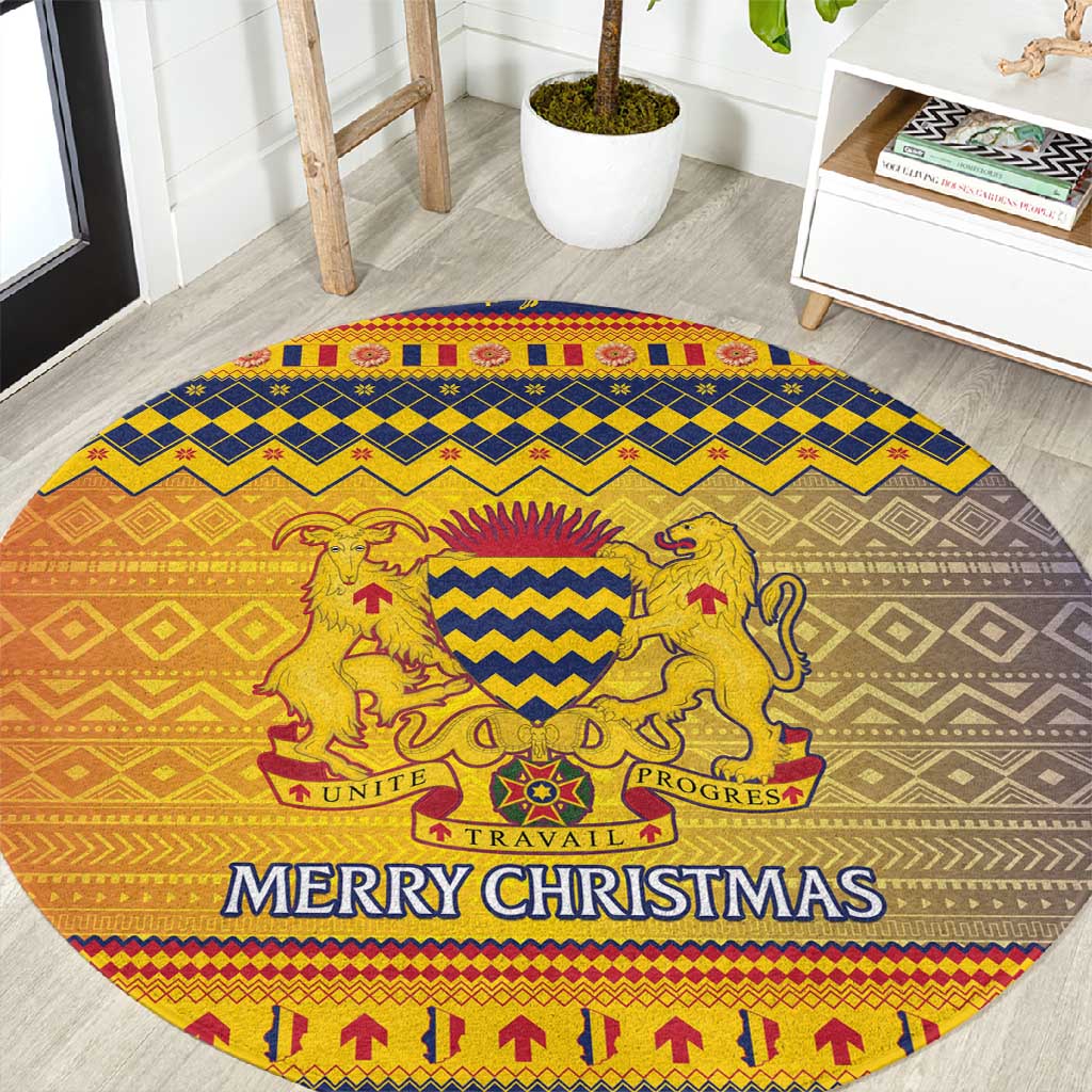 Afro Chad Christmas Round Carpet Coat Of Arms With African Pattern