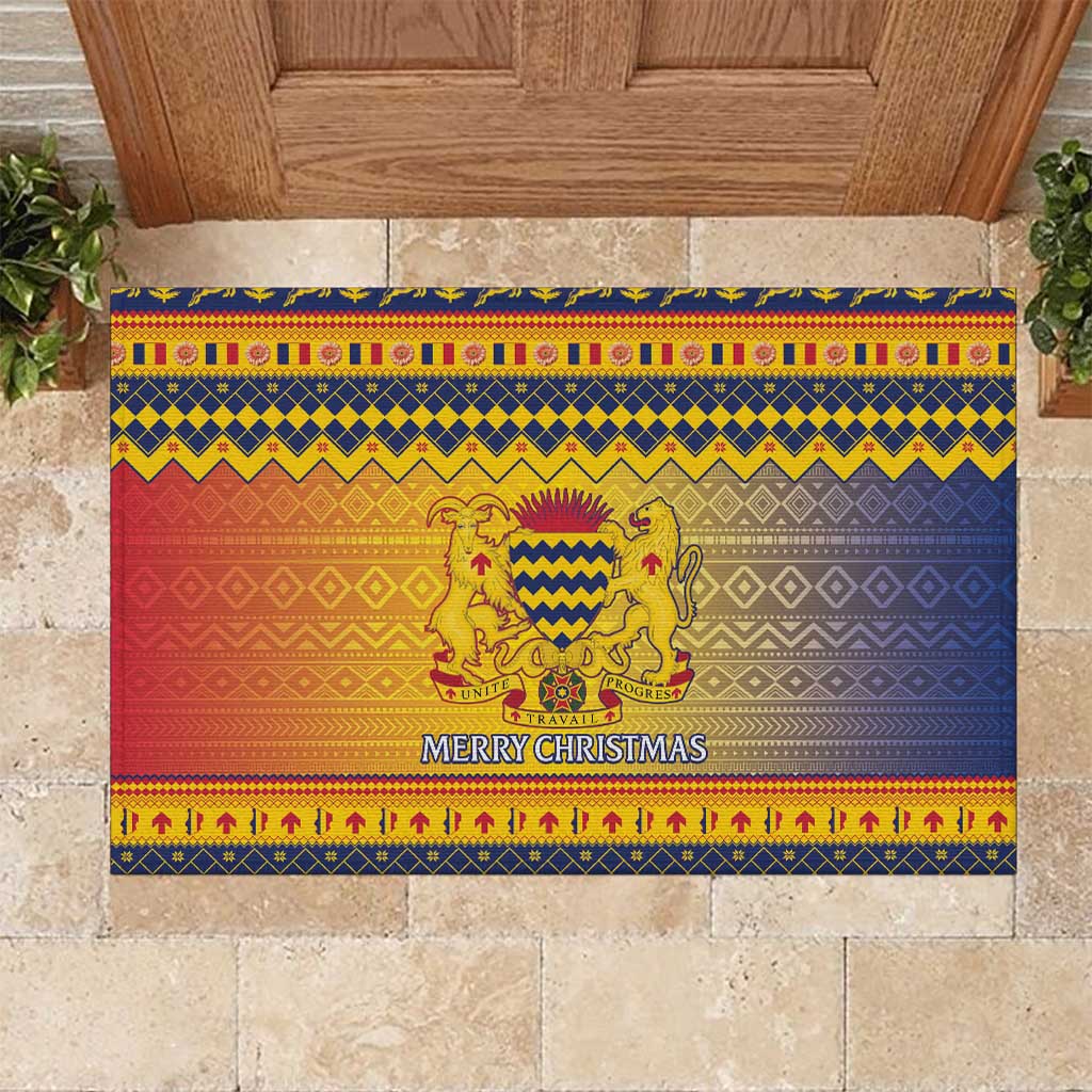 Afro Chad Christmas Rubber Doormat Coat Of Arms With African Pattern