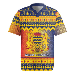 Afro Chad Christmas Rugby Jersey Coat Of Arms With African Pattern