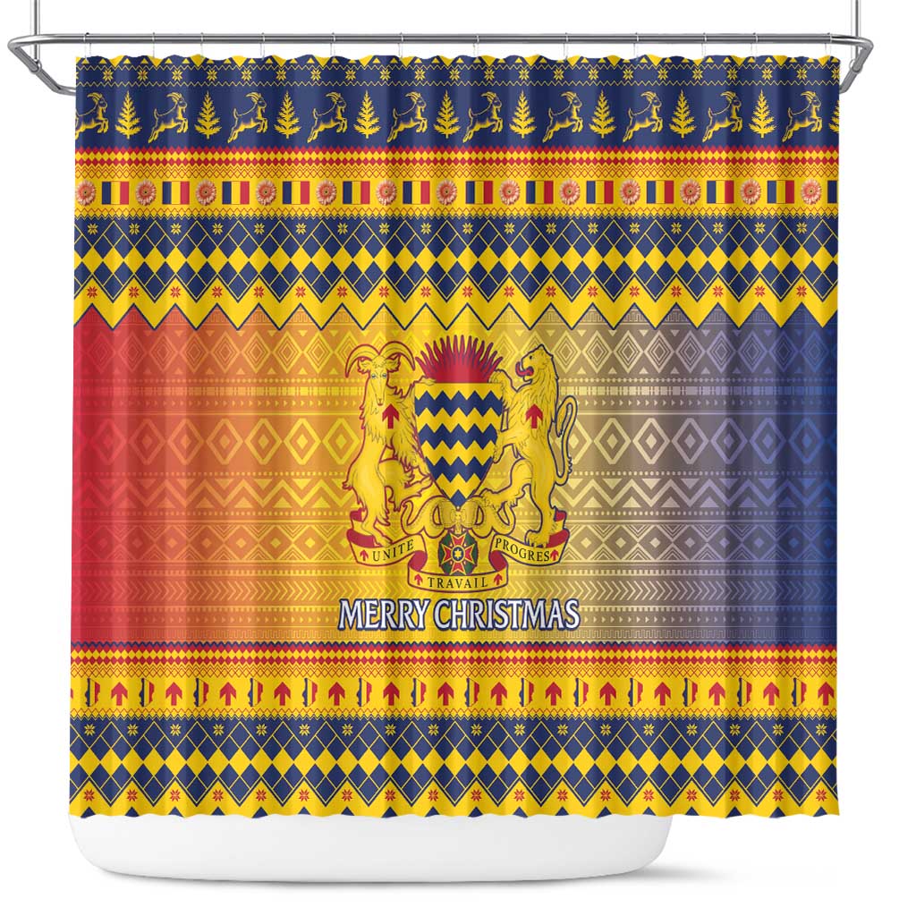 Afro Chad Christmas Shower Curtain Coat Of Arms With African Pattern