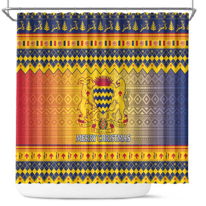 Afro Chad Christmas Shower Curtain Coat Of Arms With African Pattern