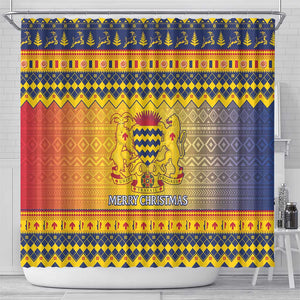 Afro Chad Christmas Shower Curtain Coat Of Arms With African Pattern