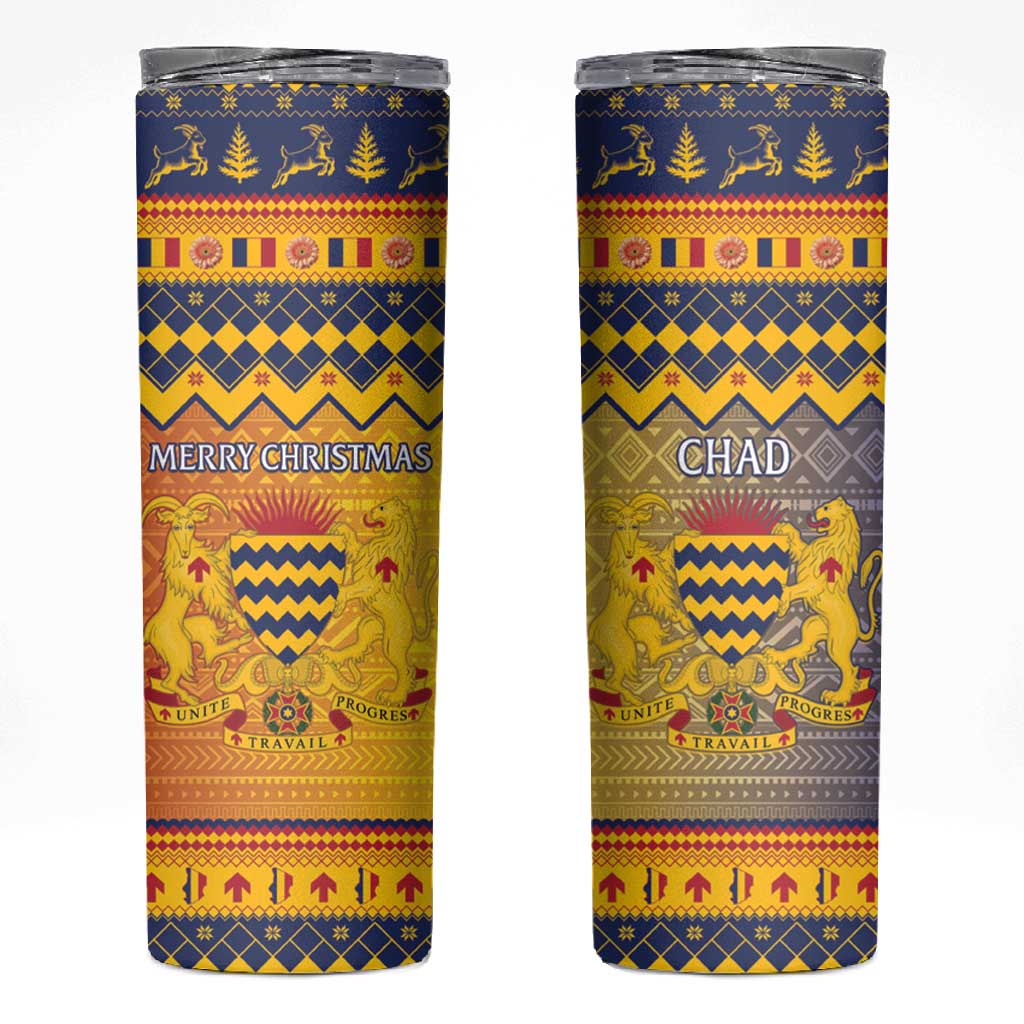 Afro Chad Christmas Skinny Tumbler Coat Of Arms With African Pattern