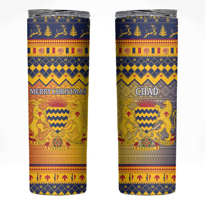 Afro Chad Christmas Skinny Tumbler Coat Of Arms With African Pattern
