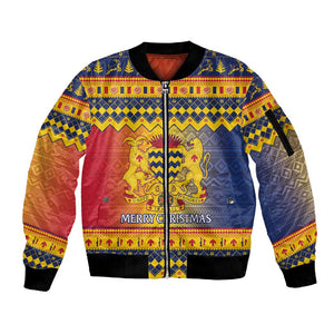 Afro Chad Christmas Sleeve Zip Bomber Jacket Coat Of Arms With African Pattern