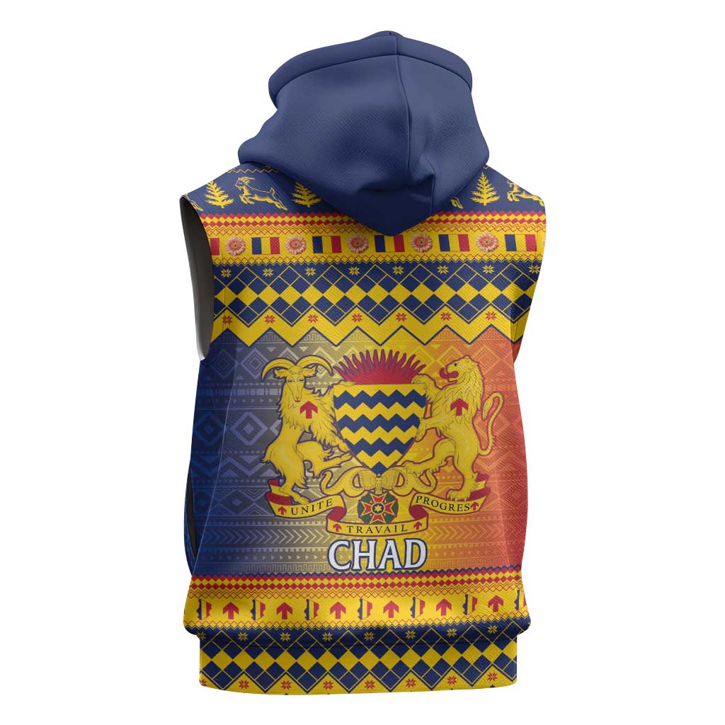 Afro Chad Christmas Sleeveless Hoodie Coat Of Arms With African Pattern - African Pride