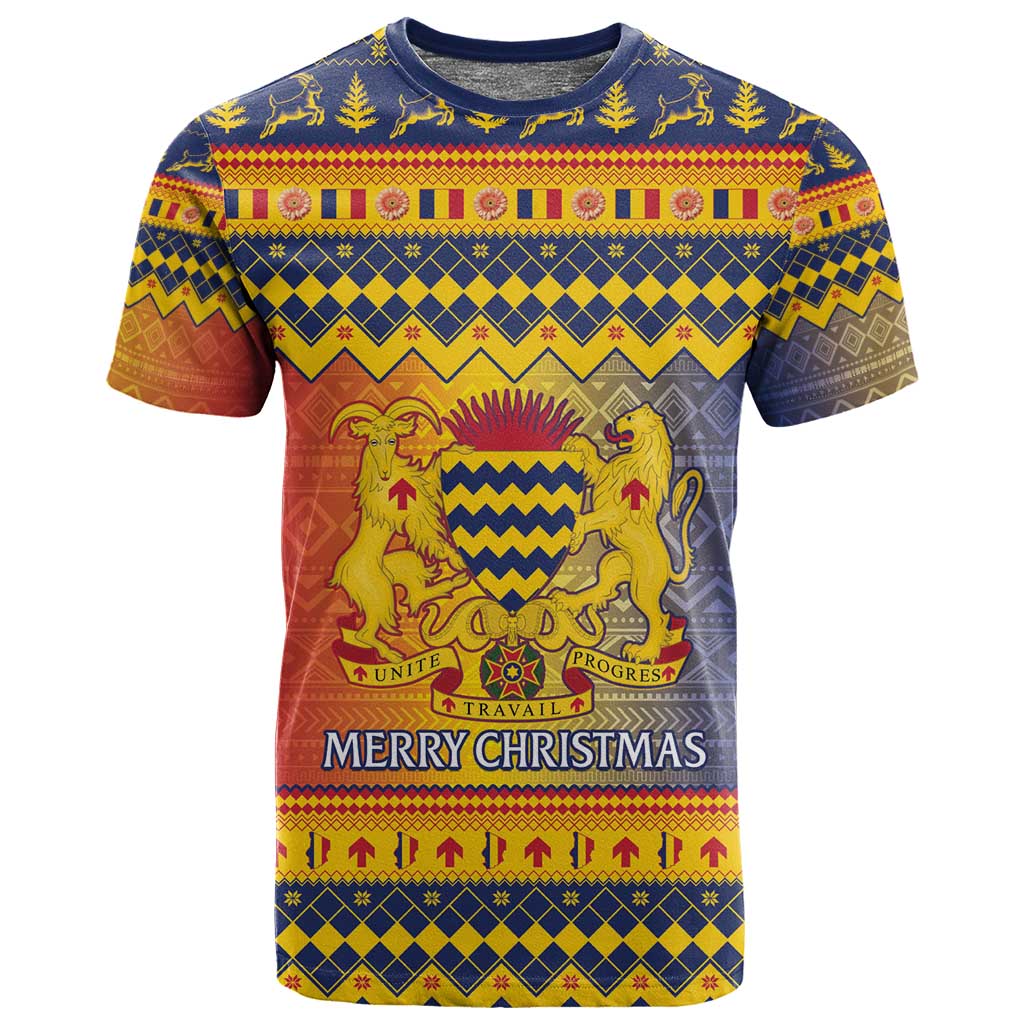 Afro Chad Christmas T shirt Coat Of Arms With African Pattern