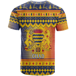 Afro Chad Christmas T shirt Coat Of Arms With African Pattern