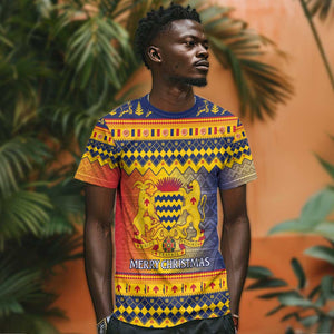 Afro Chad Christmas T shirt Coat Of Arms With African Pattern