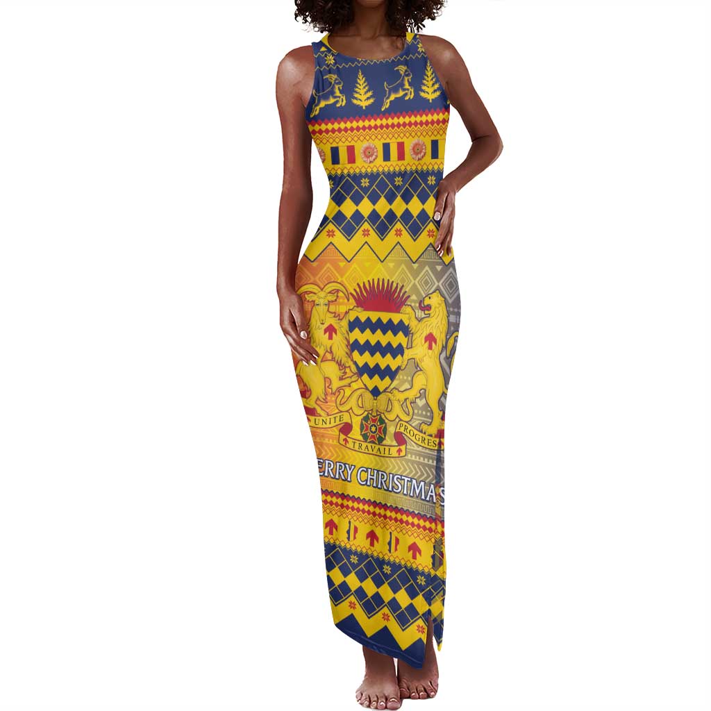 Afro Chad Christmas Tank Maxi Dress Coat Of Arms With African Pattern