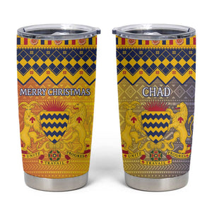 Afro Chad Christmas Tumbler Cup Coat Of Arms With African Pattern